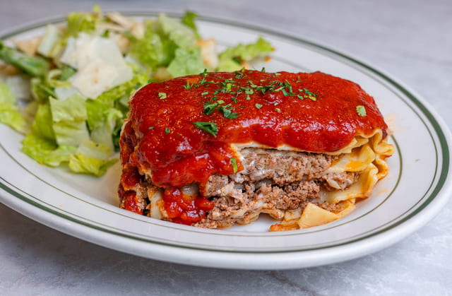 Pastitsio Served with Greek Salad.